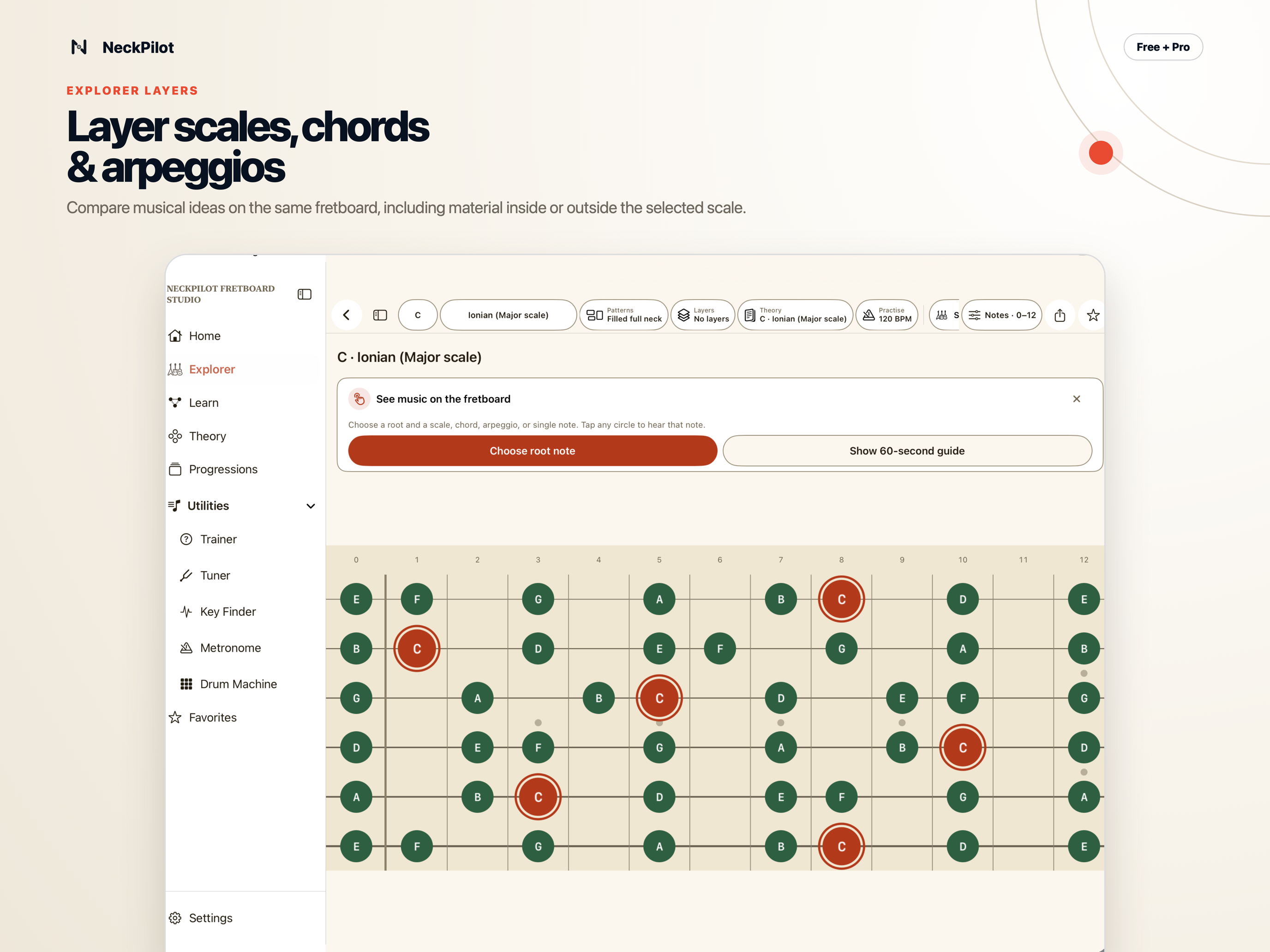 A wide Explorer view with the fretboard in context