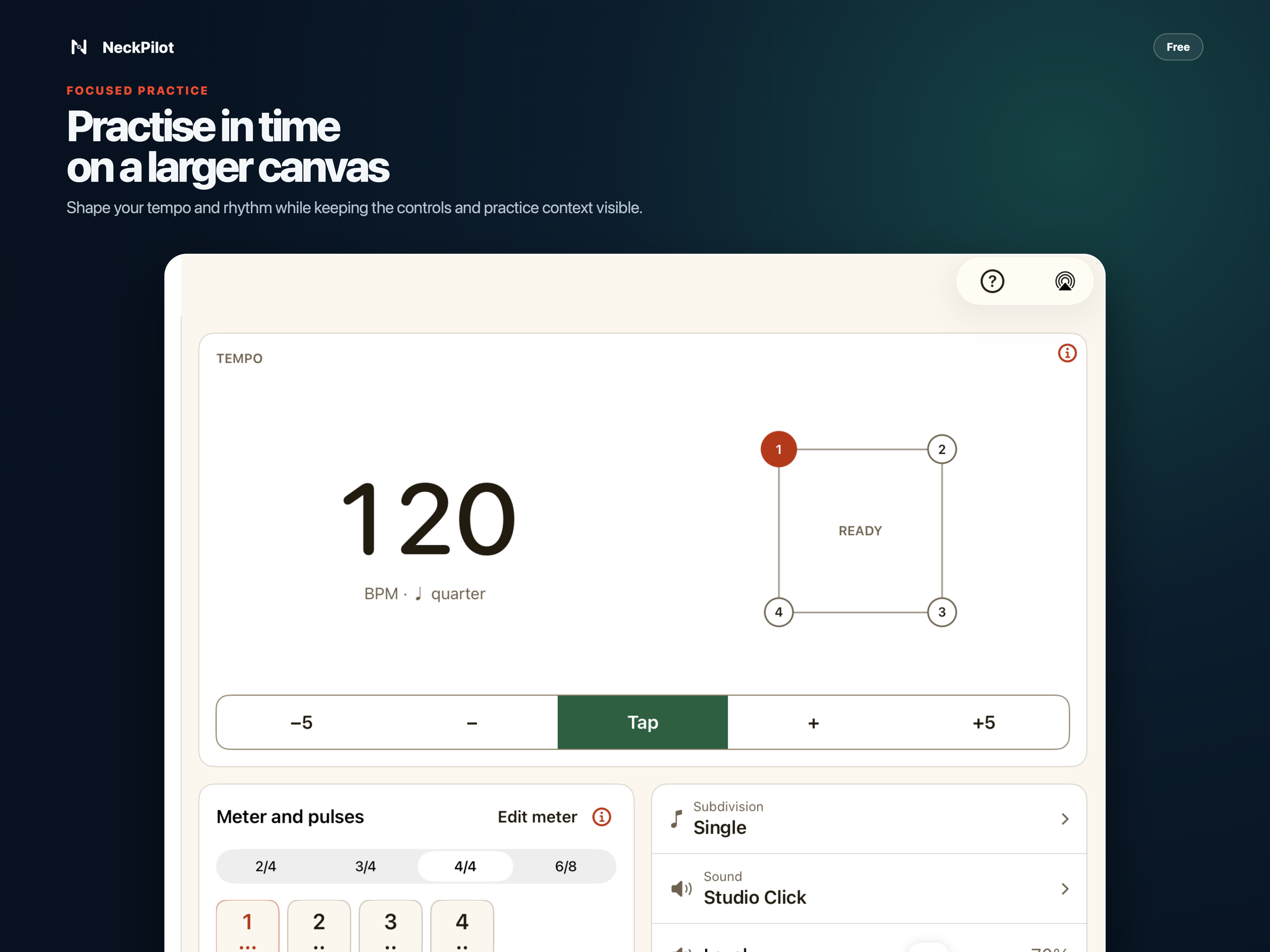 Practice tools with the musical context still visible