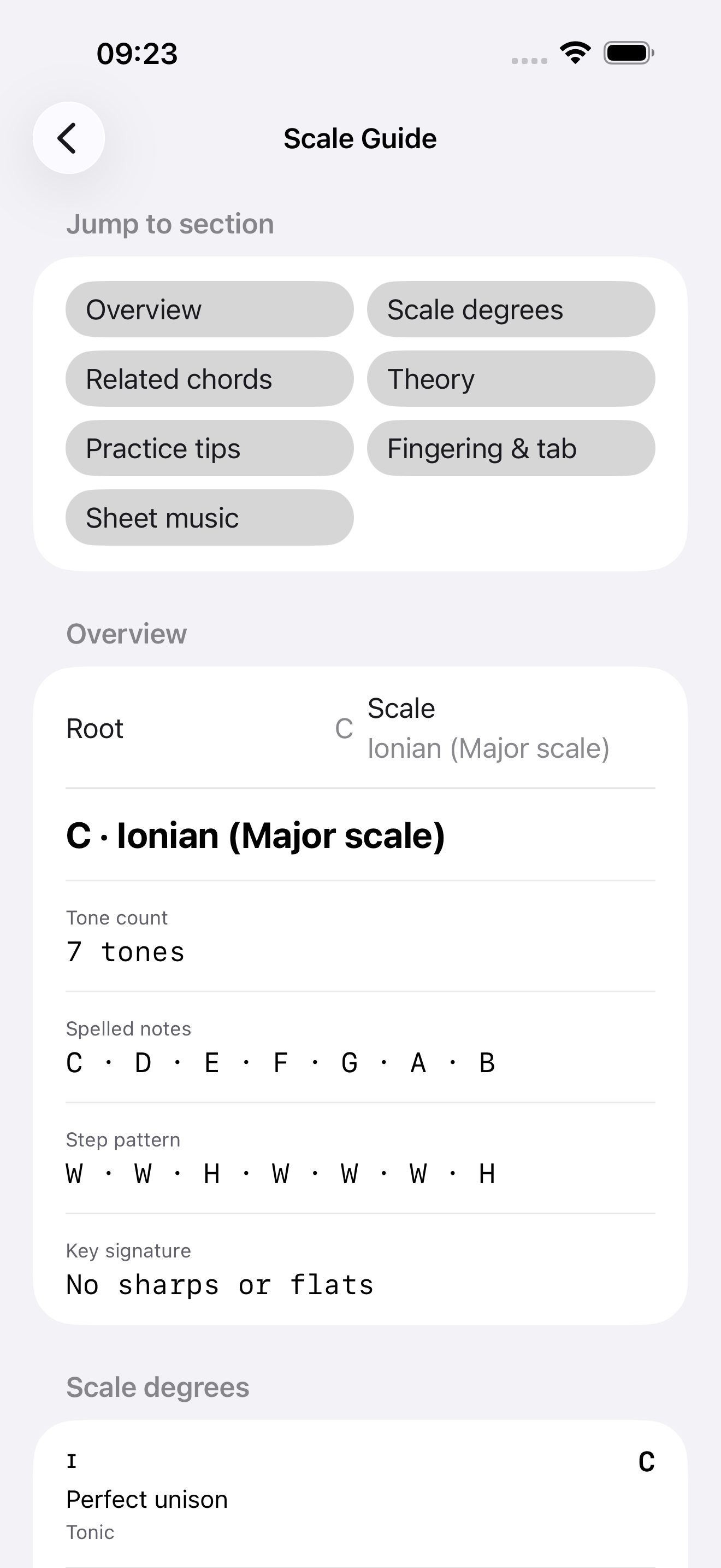 NeckPilot Theory Guide showing scale information