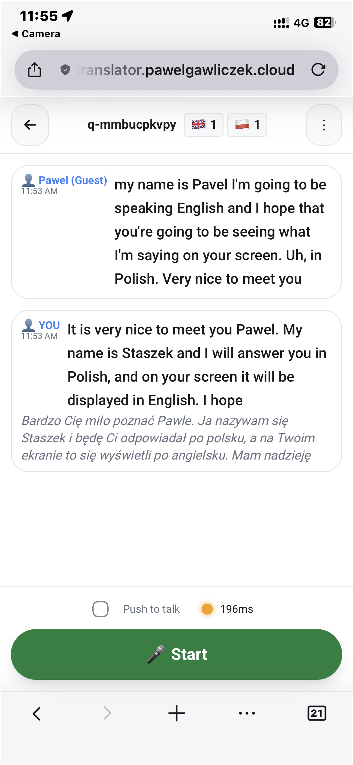 English device with live translations