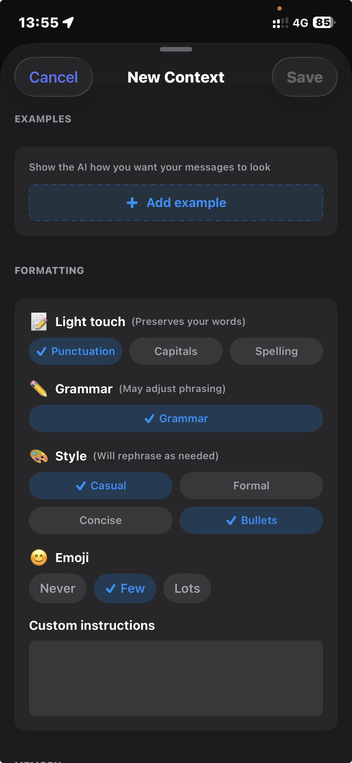 Context Editor - Formatting
