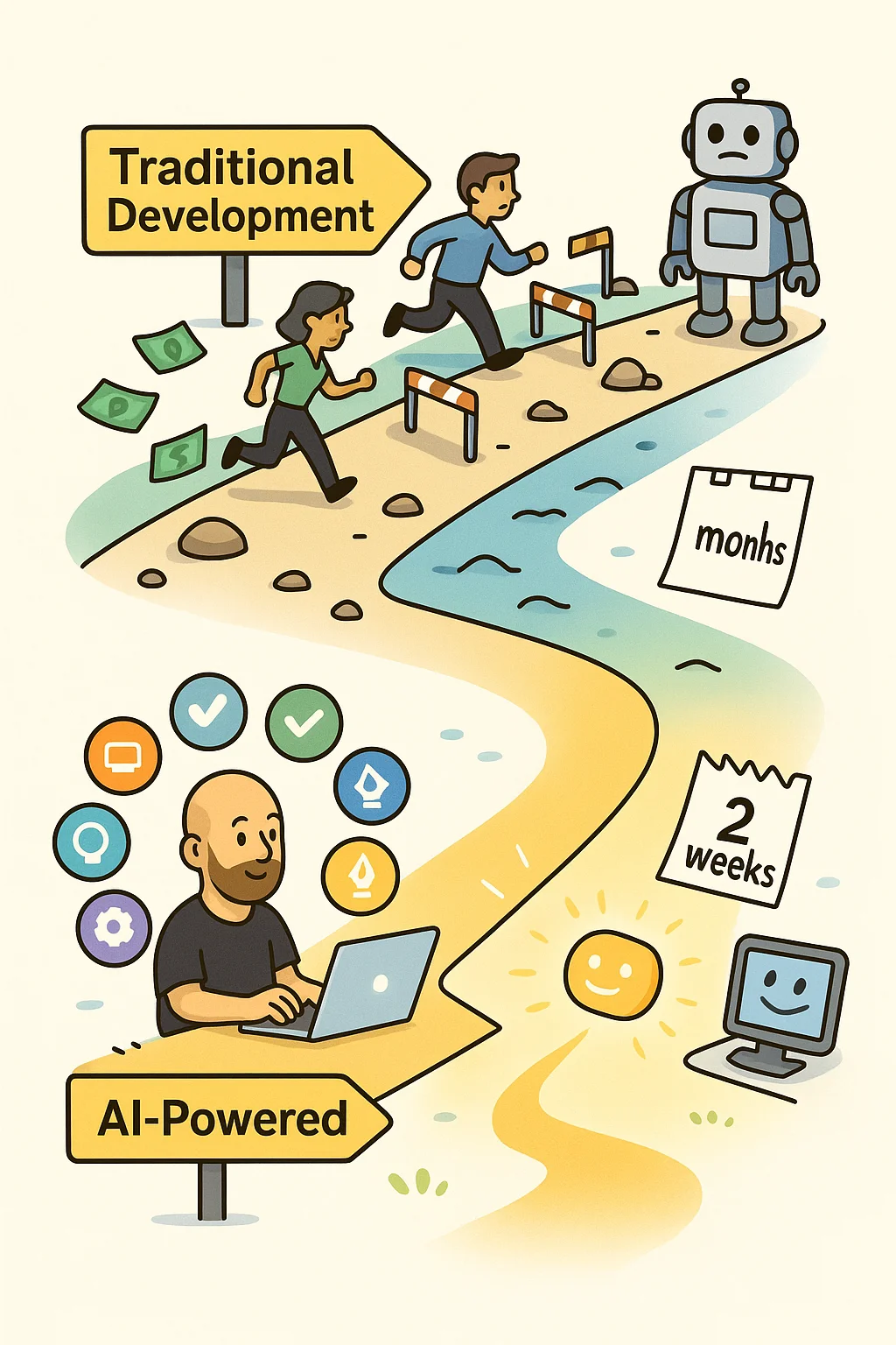 Traditional development vs AI-powered development